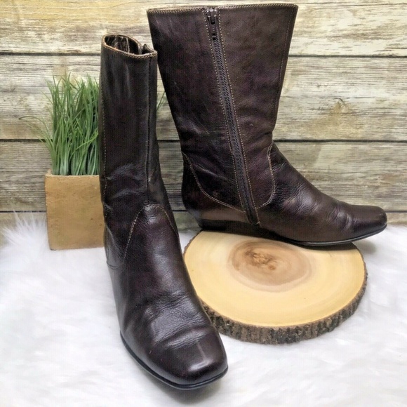 Born Shoes Born Ashby Brown Leather Mid Calf Zip Up Boots Poshmark